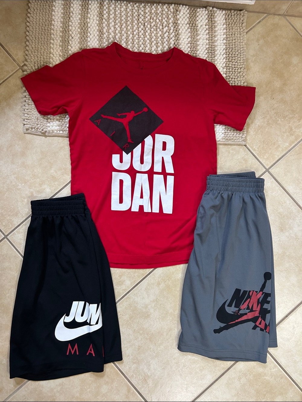 Nike Red Jordan Tee with Black & Gray Shorts